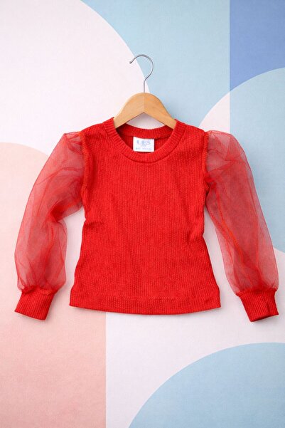 ues Red Tulle Sleeved Ribbed Blazer