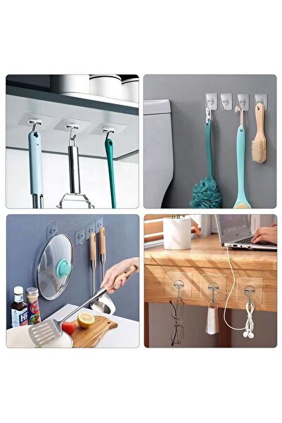 mucit home 10Lu Paket- Pratik Çok Amaçlı Güçlü Şeffaf Duvar Askısı Yapışkan M...