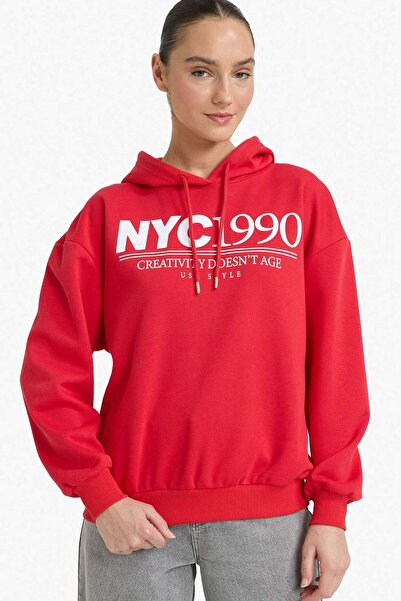 DeFacto Relax Fit Hooded Printed Thick Sweatshirt Fabric Sweatshirt G7129Ax25Wn