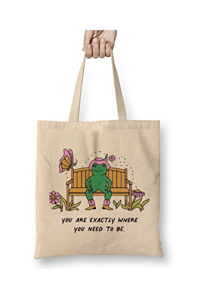 Toyaso Exactly Where You Need to Be White Tote Bag Long Handle Shopping Bag B...