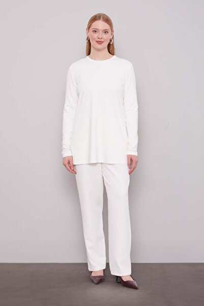 Levidor Ecru Mesh Detailed Waist-Tied Double Suit