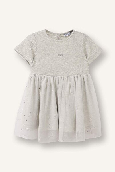 DeFacto Бродирана рокля с къси ръкави и ребра за бебе момиче G9904A526SP