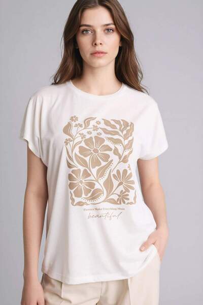 DeFacto Crew Neck Floral Short Sleeve T-Shirt G8804Ax26Sp