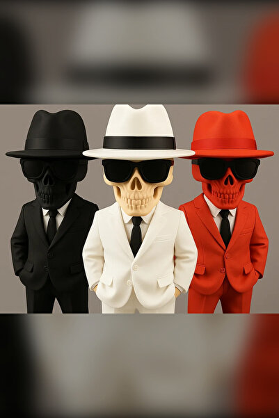 Genç 3D Skull Boss Kuru Kafa Figürü | Karizmatik Patron Büstü | Dekoratif Hey...