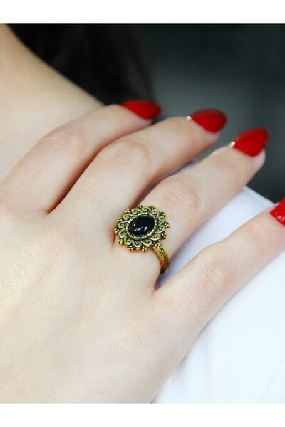 esha Natural Stone Onyx Natural Stone Antique Adjustable Antique Women's Ring...