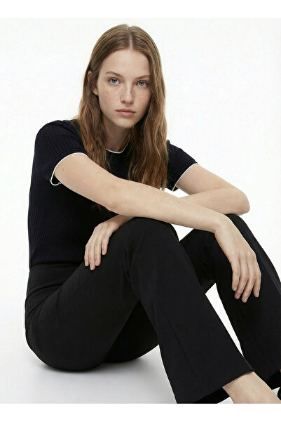 Fabrika Bisiklet Yaka Düz Siyah Kadın T-Shirt F6SL-TST0231