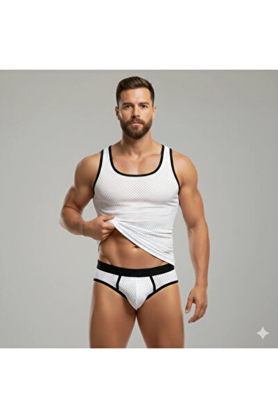 Narnuga Mi̇raxx White Perforated Fabric Tank Top Slip Set