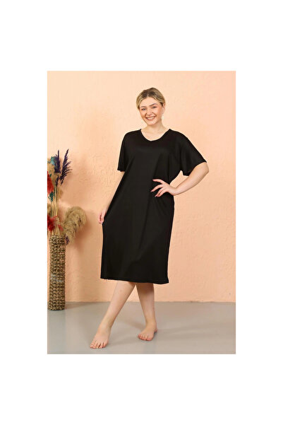 Narnuga Mi̇ray- Women's Short Sleeve Above Knee Oversized Black Home Dress - ...