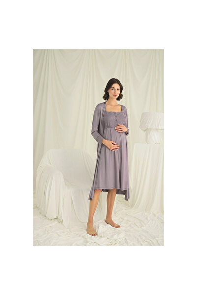 Narnuga Lace Front Buttoned Maternity Maternity Dressing Gown Set