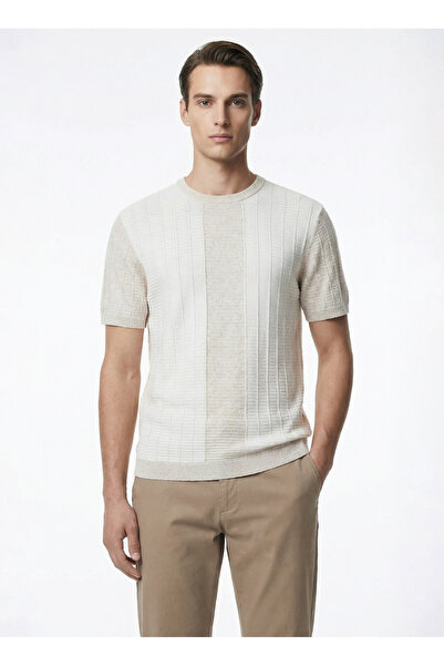 Fabrika Bej Erkek Bisiklet Yaka Regular Fit Jakarlı Kazak F6SM-KZK 2553