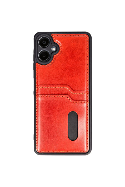 eco port Samsung Galaxy A06 Case Sara Leather Case with Business Card - Red
