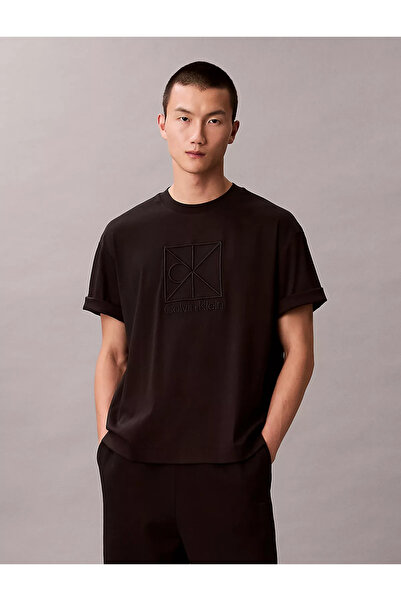 Calvin Klein Men's Short Sleeve Crew Neck Ck Lettering Detail Regular Fit Bla...