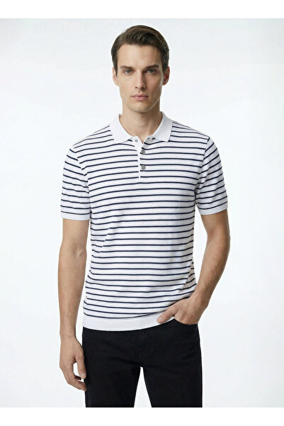 Fabrika Lacivert Erkek Slim Fit Çizgili T-Shirt F6SM-TST 2075