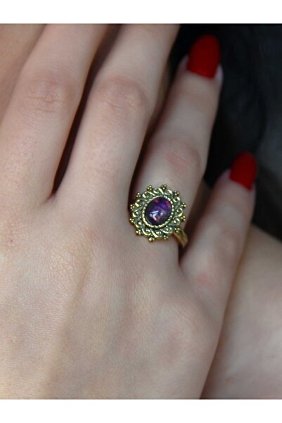 esha خاتم نسائي قابل للتعديل من الحجر الطبيعي الأميثيست euy91amt