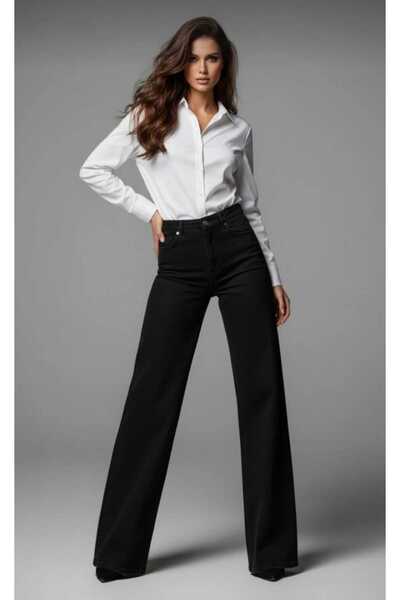 DRC trend Liza Solmaz crne super Visok struk široke farmerke Palazzo pantalon...