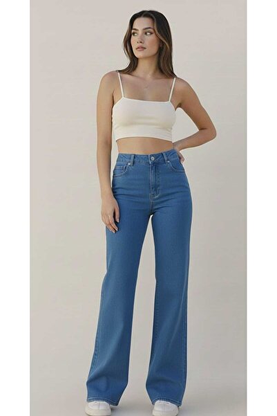 DRC trend Μεσαίο Μπλε Power Lycra Υπερβολικά Ψηλόμεσο Χαλαρό Τζιν Palazzo Παν...