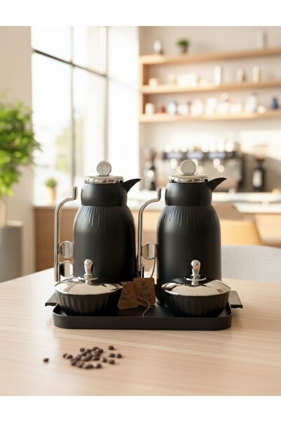 Generic 5-piece tea and coffee thermos set with serving tray, sugar container...