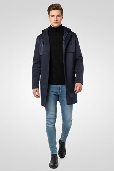 Hugo Boss Boss Men 2Pcs Solid Trench Coat With Jacket Vest, Dark Navy