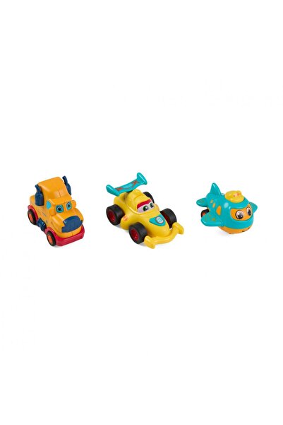 MomKi Set 3 vehicule actionate prin inertie- camion galben, masina de curse g...