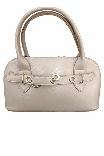ÖZENSE Beige Color Shiny Faux Leather Bowling Bag Look Women's Hand and Shoul...
