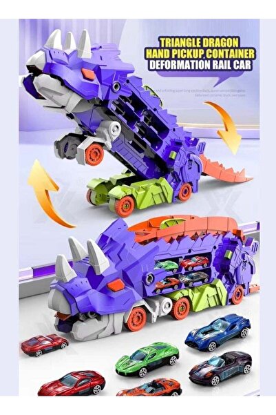 Generic Dinosaur Toy Car Swallowing Car With 4 Toy Cars, Ejection Slide Track...