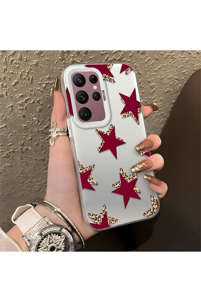 quırkshıeld Samsung Galaxy S22 Ultra Compatible Hard Acrylic Back Silicone Edge Lens Protection Five Star Pattern Case