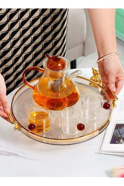 Gerenic Luxury Serving Tray with Handles, Round Serving Tray for Home Decorat...