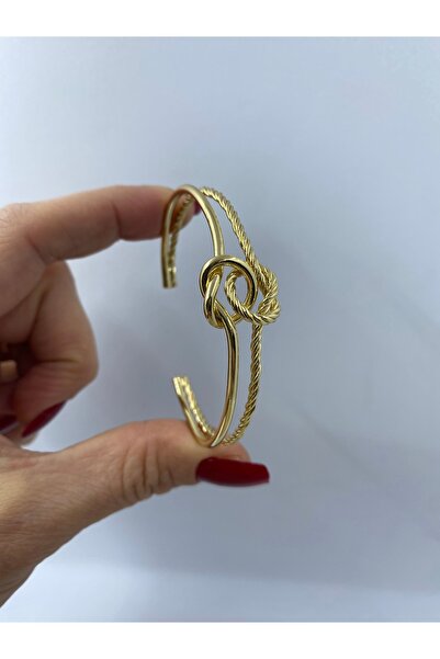 Byoz store Altın Kaplama Burgu ve Düz İkili Aşk Düğümü Kelepçe Bileklik