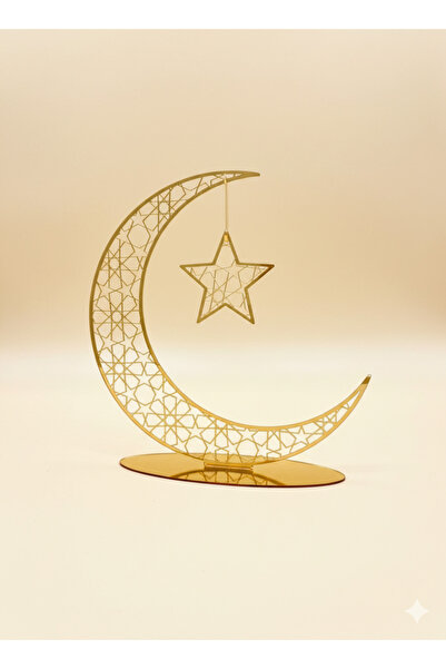 goldentre Ay Yıldız Dekoratif Obje | Altın Pleksi Masa Dekoru | Ramazan Köşes...