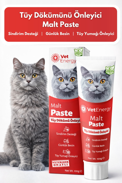 VetEnergy Malt Paste 100 g – Tüy Dökümü Önleyici, Tüy Yumağı Karşıtı, Sindiri...