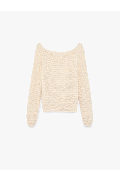 Koton Boat Neck Long Sleeve Openwork Sweater