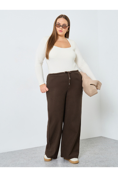 Styli Plus Size Women Brown Wide Leg Trousers