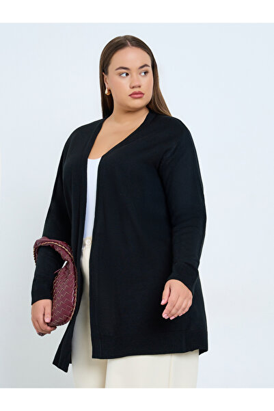 Styli Plus Size Black Longline Cardigan