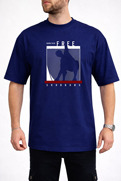 caddekombin Tricou pentru bărbați, Born To Be Free, cu imprimeu text, cu gât ...