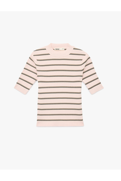 Koton Regular Fit Lightweight High Neck Short Sleeve Striped Knit Sweater