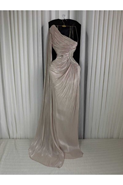 ABHARNI Elegant embroidered crinkle evening dress