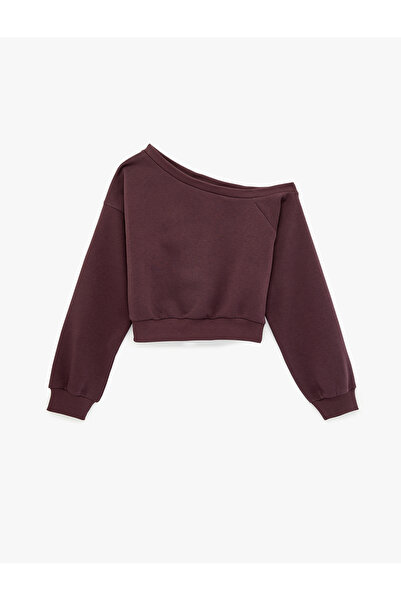 Koton Long Sleeve Asymmetrical Collar Sweatshirt with Corded Details