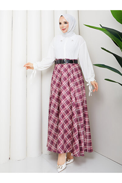 RACE FASHİON Fusta cu curea cu model în carouri RC4017