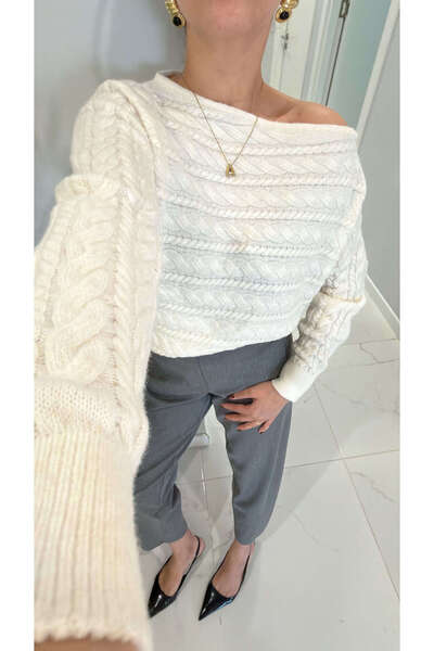 BİRCANÇİL Yetans Ecru Side Braided Knitwear