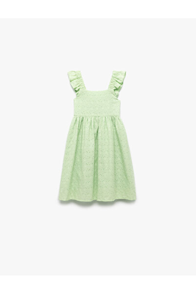 Koton Памучна рокля с наборки, квадратна деколте и брокат без презрамки