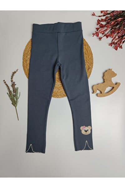 moda rüyası Girl's Gray Leggings with Teddy Bear Ankle Detail