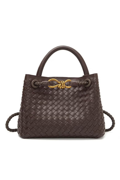 Generic Women's woven shoulder bag, stylish leather woven handbag (brown)