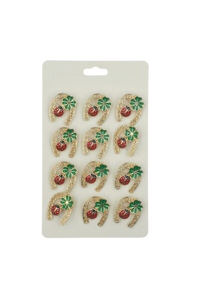 OEM Set de 12 broșe pentru mărțișor, NEVERMORE, Potcoavă cu trifoi, auriu