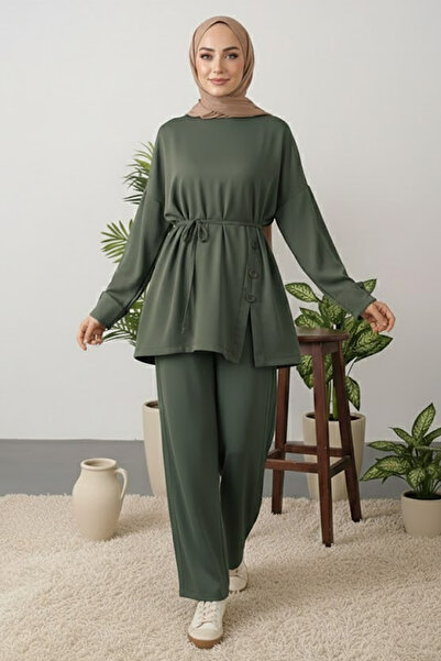 benguen Button Detailed Tunic Set Z5712 Khaki
