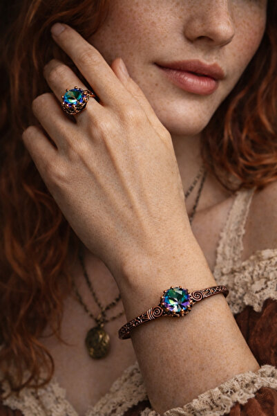 Lia Fail Mistik Topaz Taşlı Bakır Bilezik & Yüzük Set –