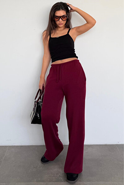 Madmext Burgundy Wide Leg Barrel Fit Sweatpants Mg2646