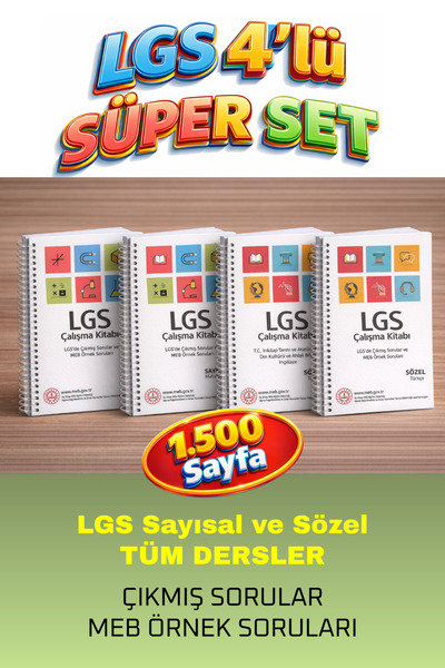 Yetsis Yayınları LGS Çalışma Kitabı Seti - Süper 4'lü Set TAM BOY