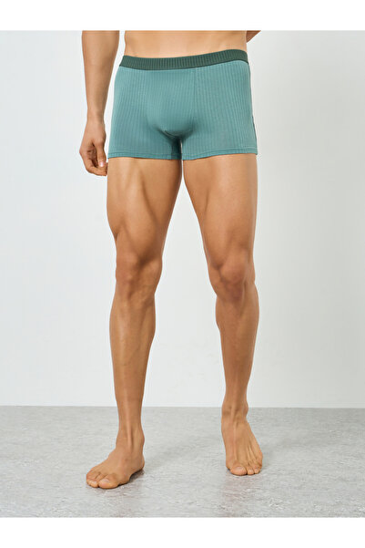 Styli Men Teal Cotton Striped Cotton Trunks