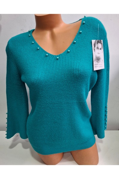 New Collectıon Turquoise sweater with wide sleeves