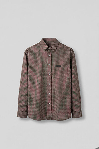 ablukaonline Men's Relaxed Fit 100% Cotton Long Sleeve Checkered Shirt Brown